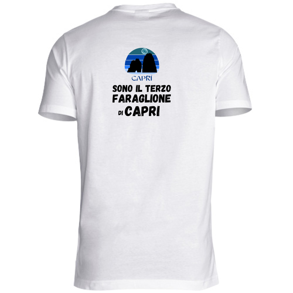 T-Shirt Unisex Scollo V SONO IL TERZO FARAGLIONE DI CAPRI SCRITTA NERA