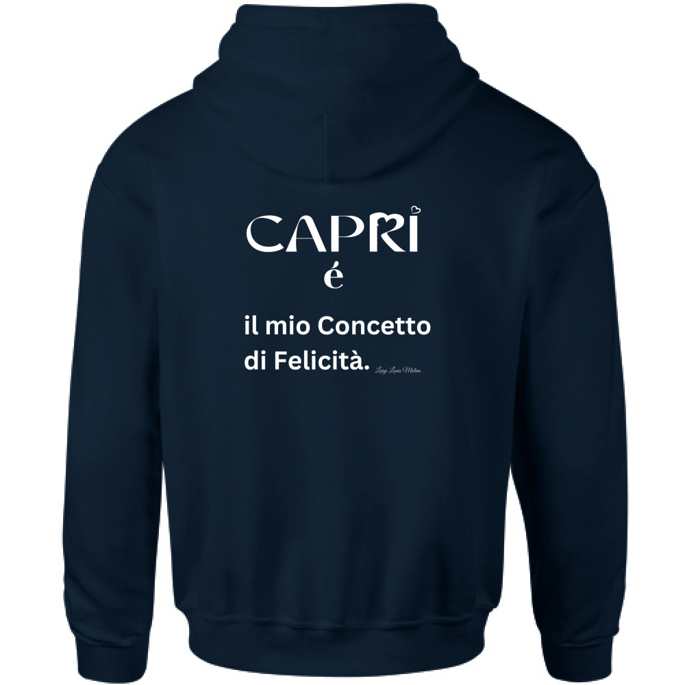 Felpa Bambino con Cappuccio Capri é il mio concetto di Felicità scritta Bian