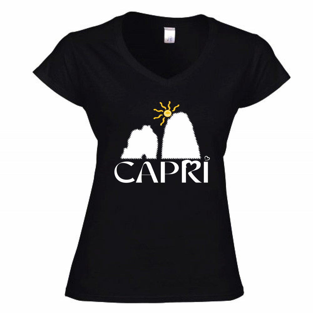 Women's T-Shirt V-Neck CAPRI HAPPY FARAGLIONI WHITE