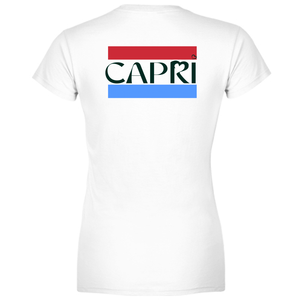 T-Shirt Woman Organic CAPRI FASCIA ROSSO BLUE SCRITTA NERA