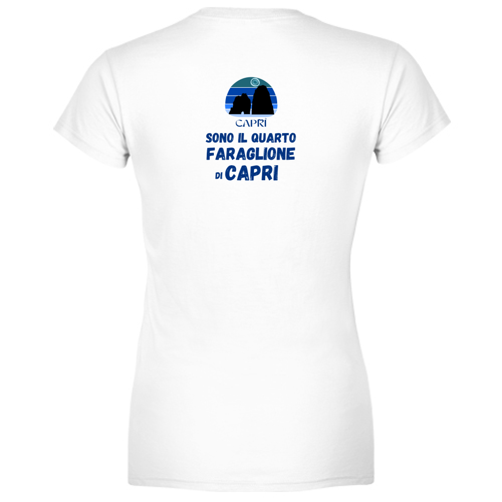 T-Shirt Woman Organic SONO IL QUARTO FARAGLIONE DI CAPRI SCRITTA BLUE