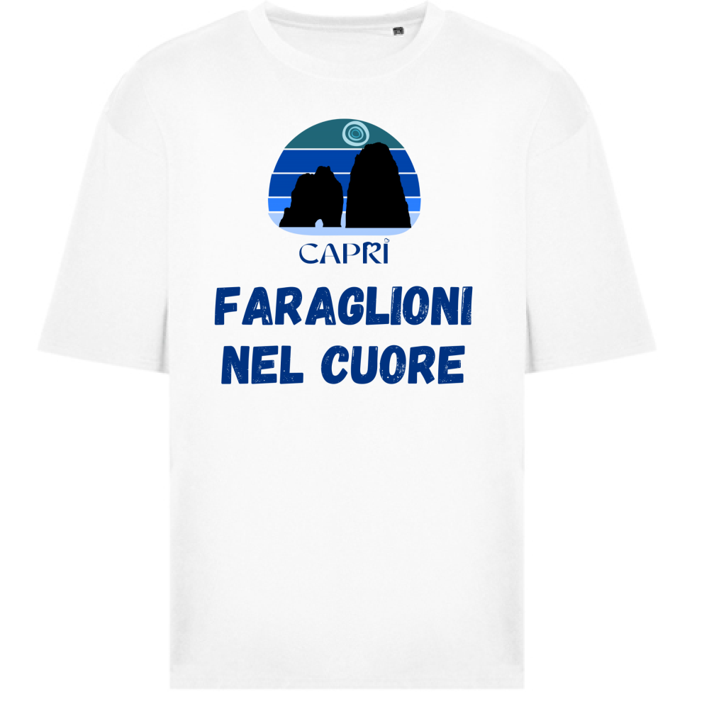 T-Shirt Oversize FARAGLIONI DI CAPRI NEL CUORE SCRITTA BLUE