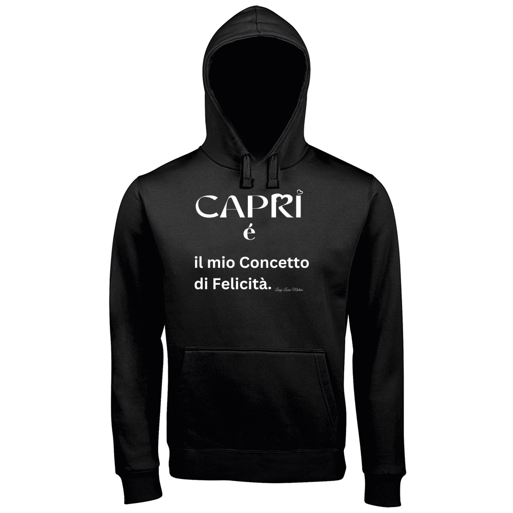 Hoodie Premium Men Capri é il mio concetto di Felicità scritta Bian