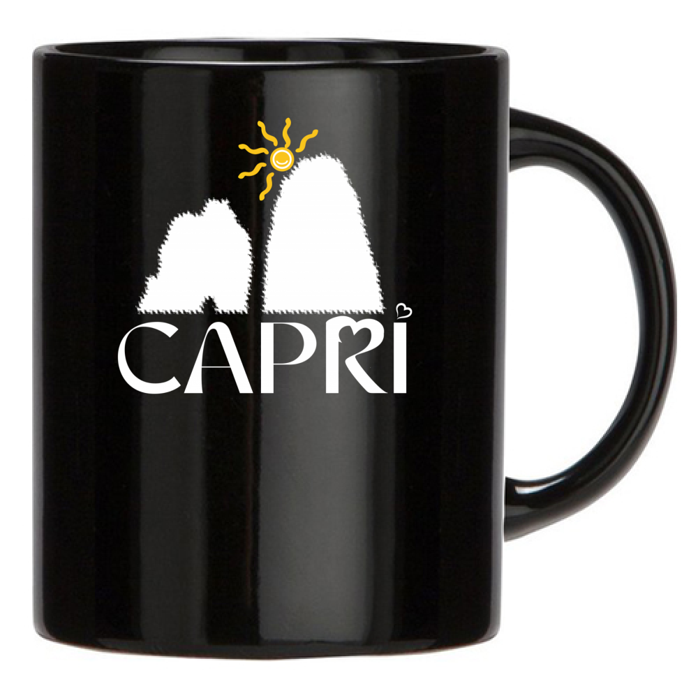 Black Mug CAPRI HAPPY FARAGLIONI WHITE