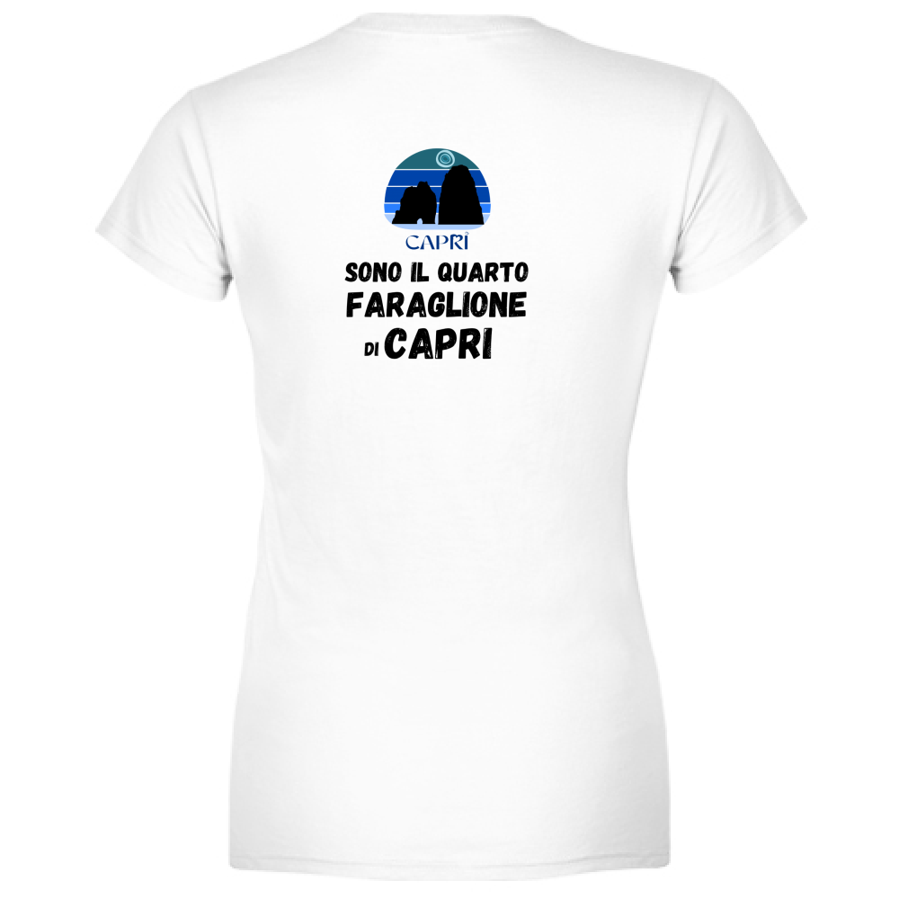 T-Shirt Donna Scollo V SONO IL QUARTO FARAGLIONE DI CAPRI SCRITTA NERA