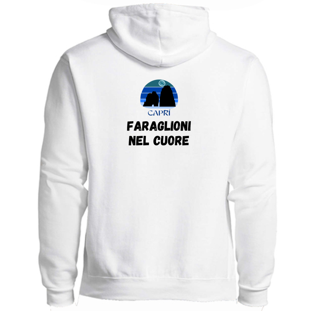 Felpa Premium Cappuccio Zip FARAGLIONI DI CAPRI NEL CUORE SCRITTA NERA