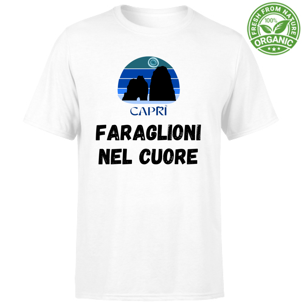 T-Shirt Unisex Organic FARAGLIONI DI CAPRI NEL CUORE SCRITTA NERA