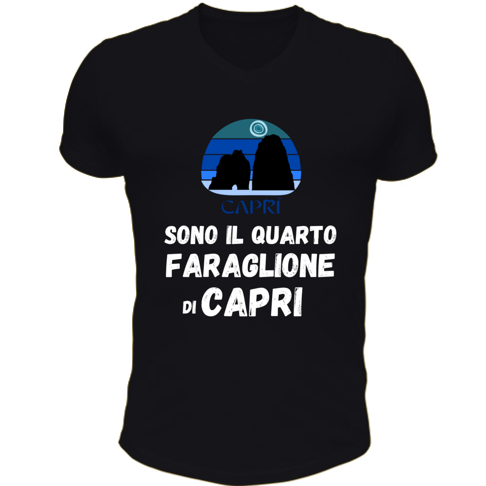 T-Shirt Unisex Scollo V SONO IL QUARTO FARAGLIONE DI CAPRI SCRITTA BIANCA