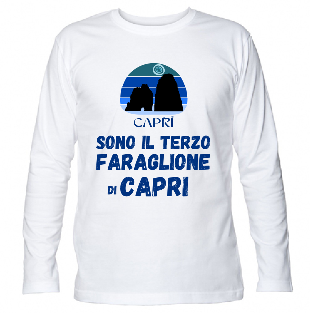 Unisex Long Sleeve T-Shirt I AM THE THIRD FARAGLIONE OF CAPRI BLUE WRITING