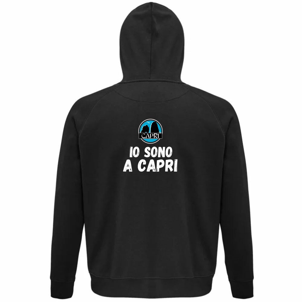 Felpa Organica Unisex Cappuccio IO SONO A CAPRI SCRITTA BIANCA