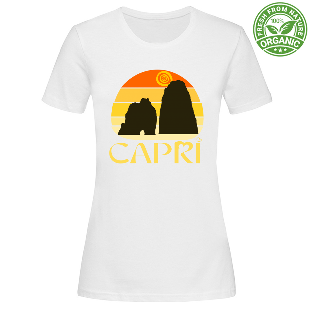 T-Shirt Woman Organic CAPRI TRAMONTO VINTAGE SCRITTA GIALLO