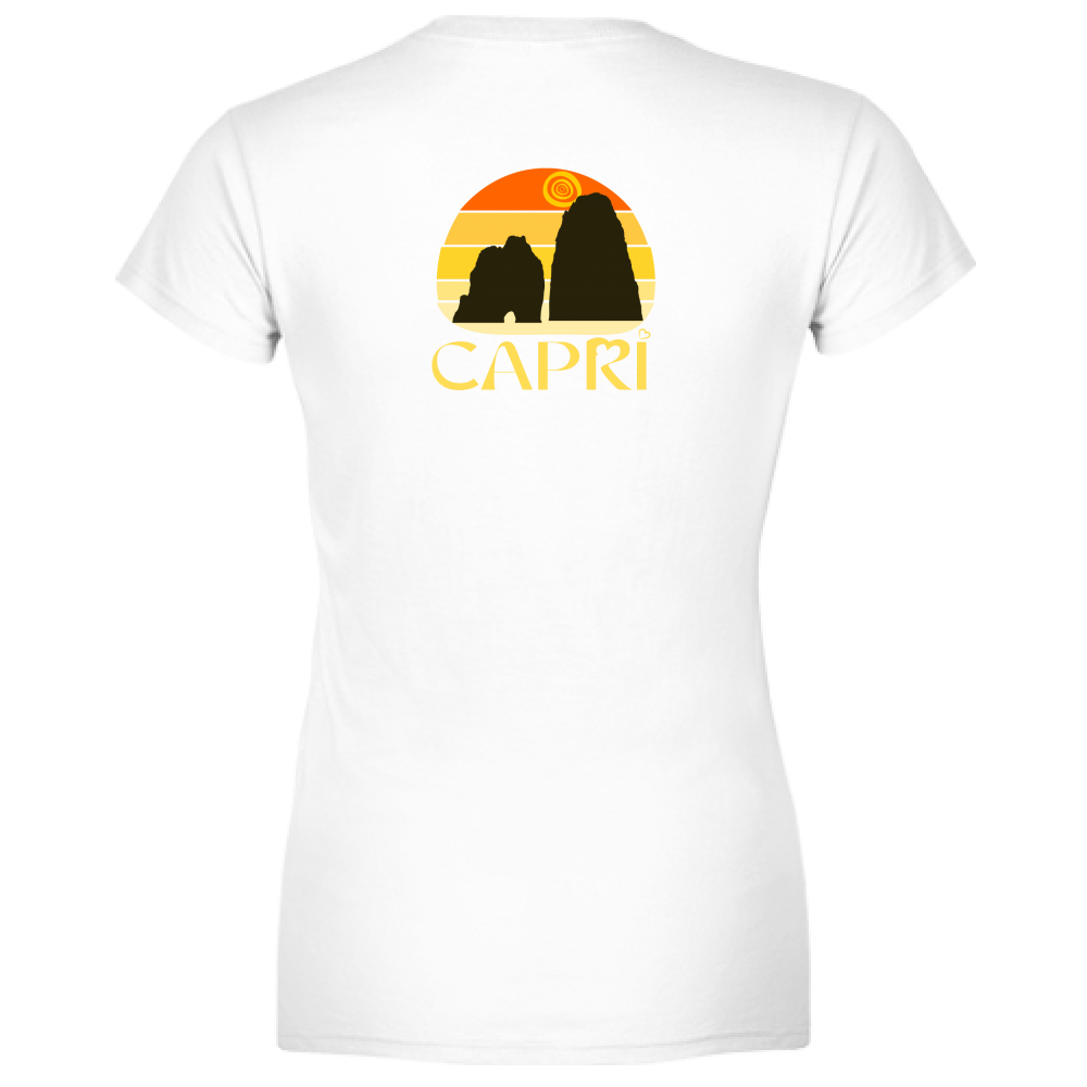 T-Shirt Woman Organic CAPRI TRAMONTO VINTAGE SCRITTA GIALLO
