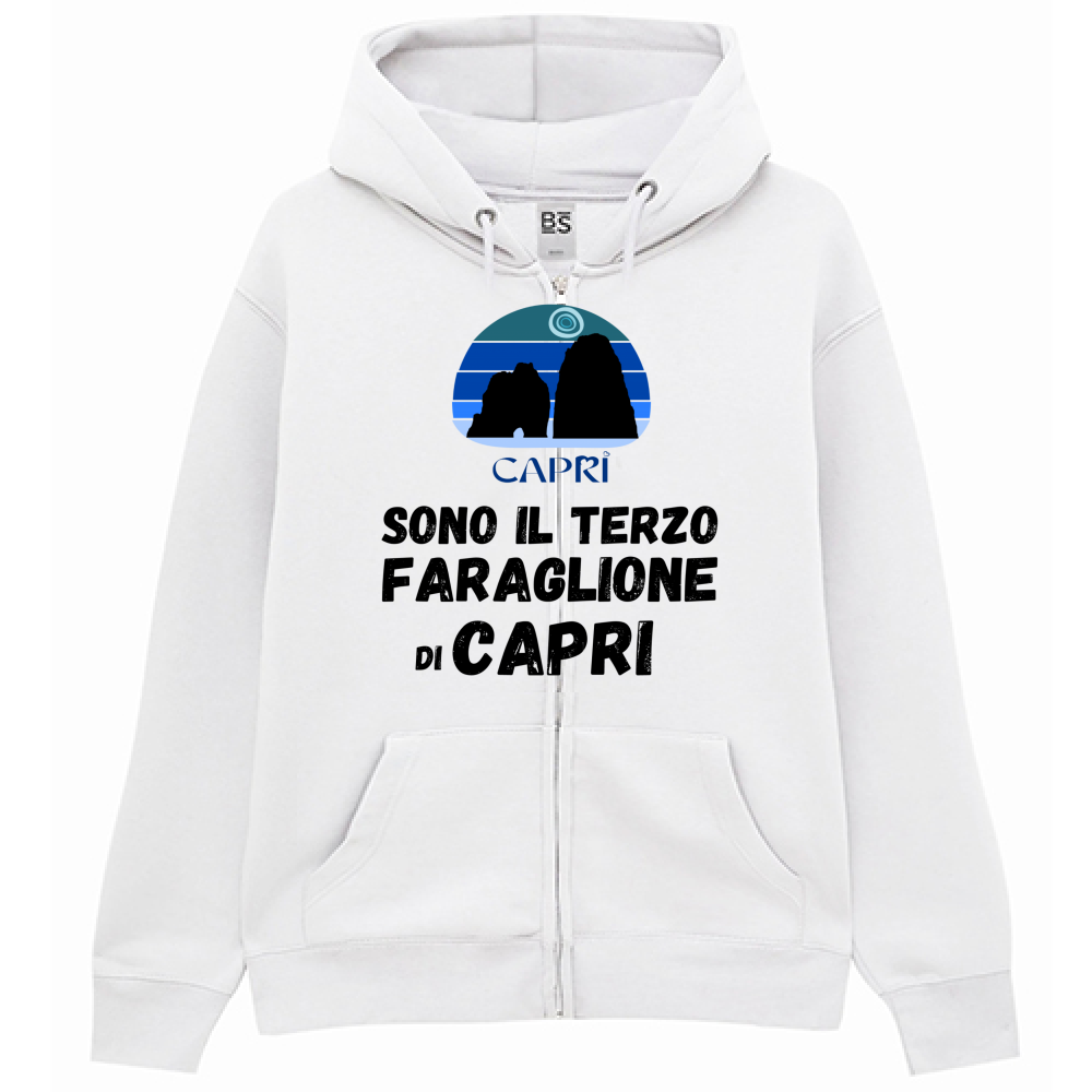 Felpa Premium Cappuccio Zip SONO IL TERZO FARAGLIONE DI CAPRI SCRITTA NERA