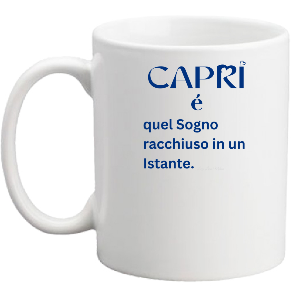 Capri Mug Dream enclosed in an instant written Blue