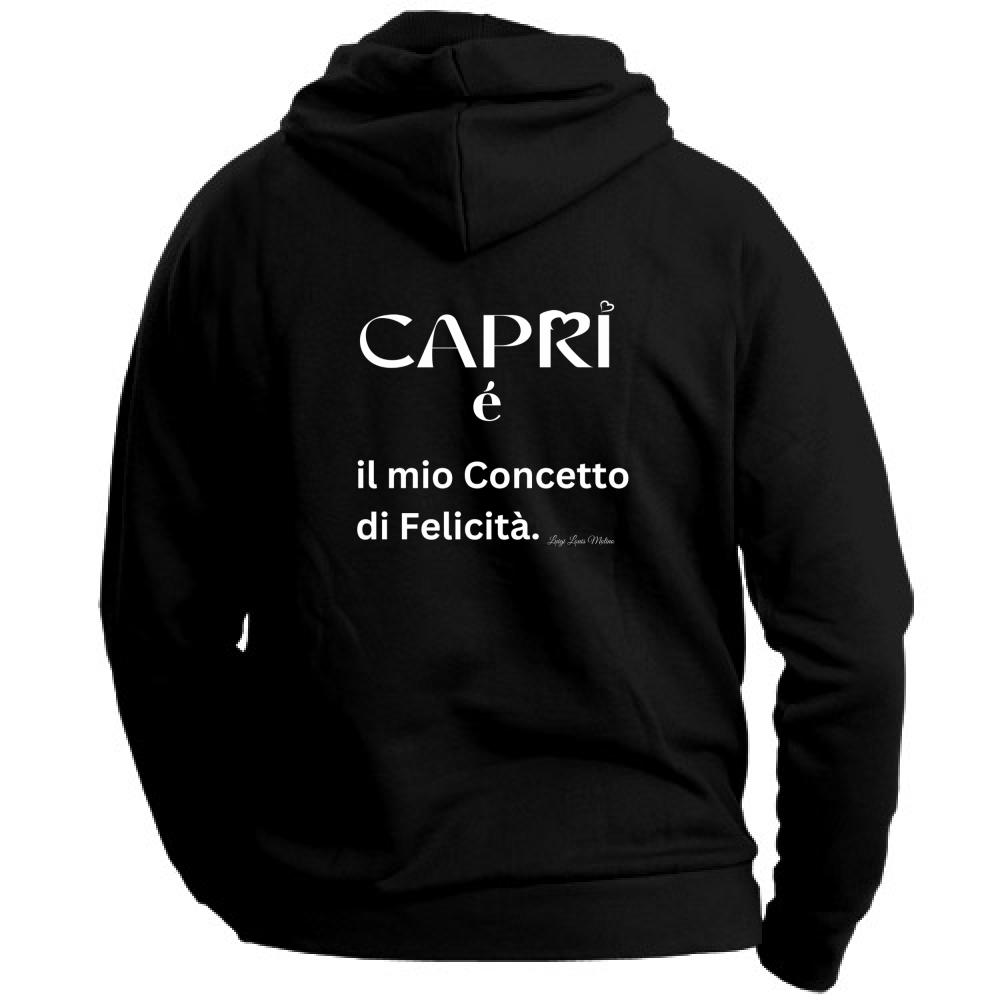 Felpa con Cappuccio Unisex Large Capri é il mio concetto di Felicità scritta Bian