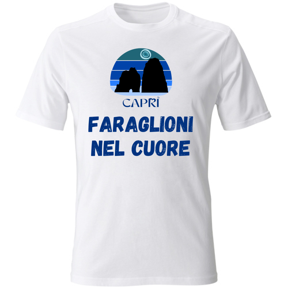 T-Shirt Unisex FARAGLIONI DI CAPRI NEL CUORE SCRITTA BLUE