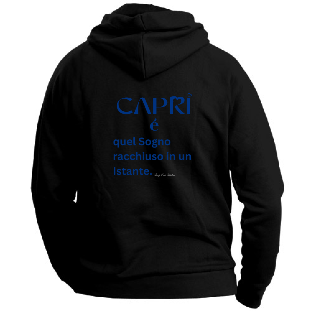 Felpa con Cappuccio Unisex Large Capri Sogno racchiuso in un istante scritta Blue