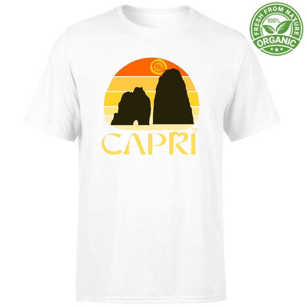 T-Shirt Unisex Organic CAPRI TRAMONTO VINTAGE SCRITTA GIALLO