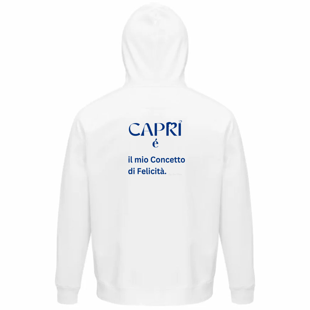 Felpa Organica Unisex Cappuccio Capri é il mio concetto di Felicità scritta Blue