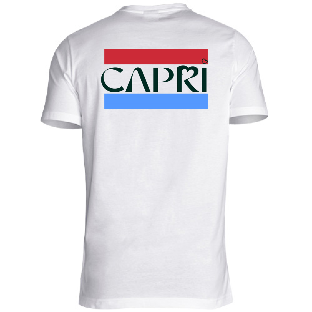 T-Shirt Unisex Scollo V CAPRI FASCIA ROSSO BLUE SCRITTA NERA