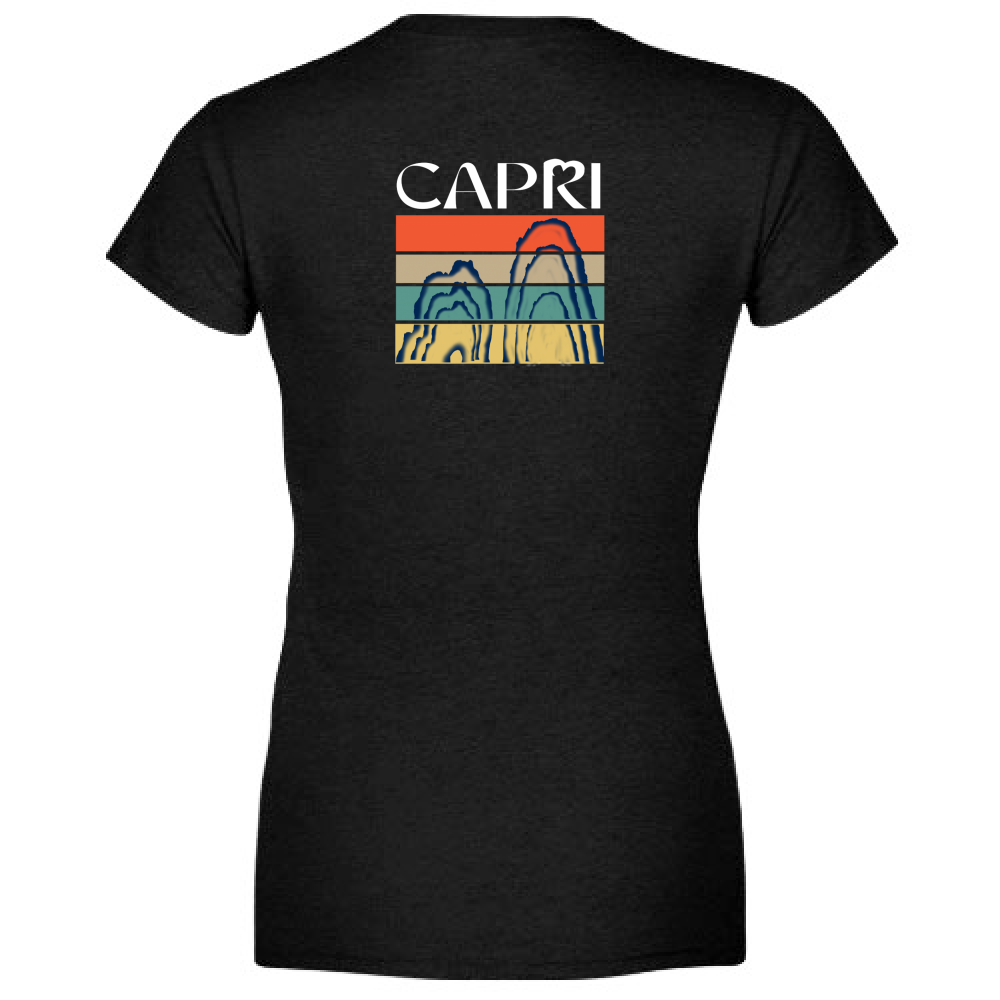 T-Shirt Woman Organic CAPRI PORZIONI FARAGLIONI SCRITTA BIANCA