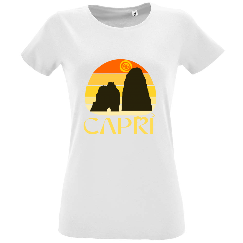 T-Shirt Women Fit CAPRI TRAMONTO VINTAGE SCRITTA GIALLO