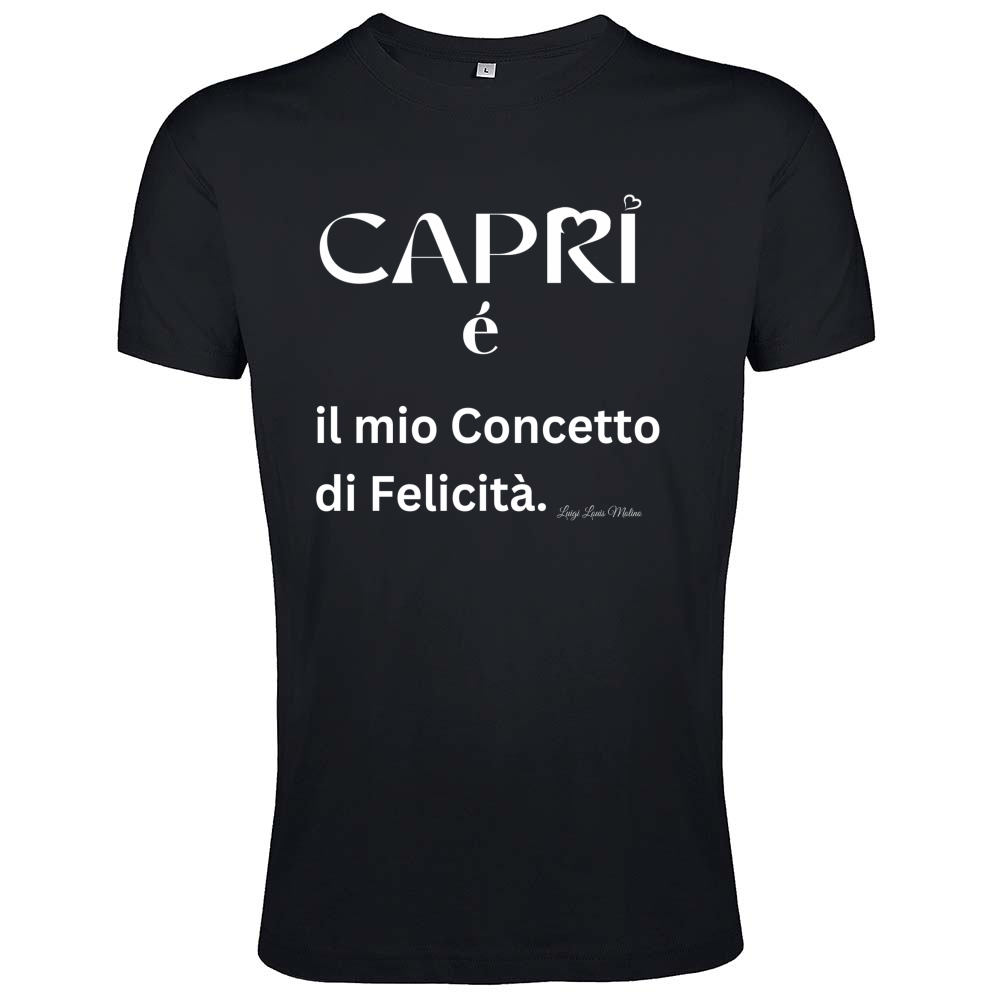 T-Shirt Men Fit Capri é il mio concetto di Felicità scritta Bian