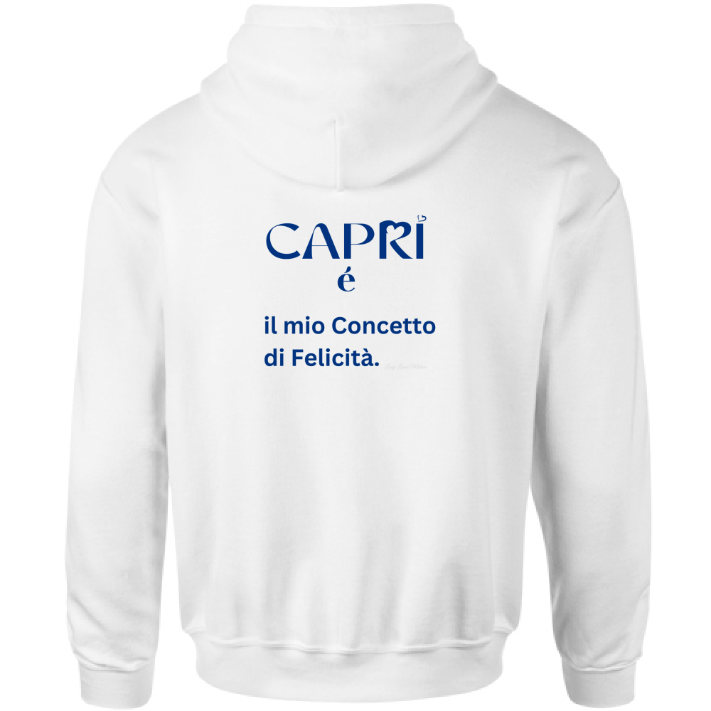 Felpa Bambino con Cappuccio Capri é il mio concetto di Felicità scritta Blue