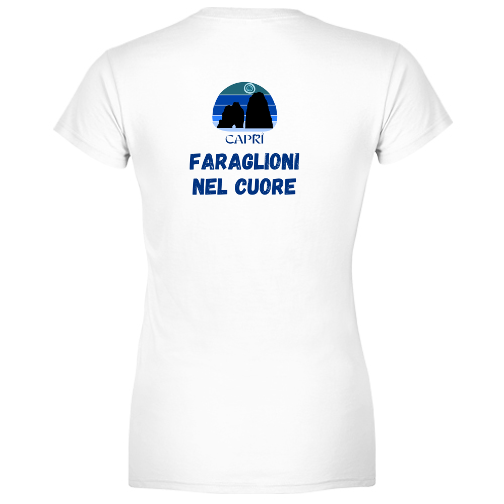 T-Shirt Women Premium FARAGLIONI DI CAPRI NEL CUORE SCRITTA BLUE