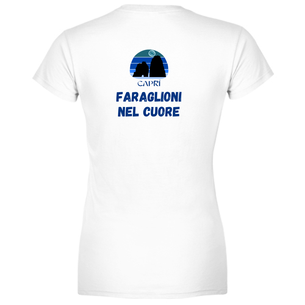 T-Shirt Woman Organic FARAGLIONI DI CAPRI NEL CUORE SCRITTA BLUE