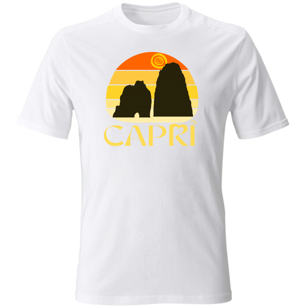 T-Shirt Unisex Large CAPRI TRAMONTO VINTAGE SCRITTA GIALLO