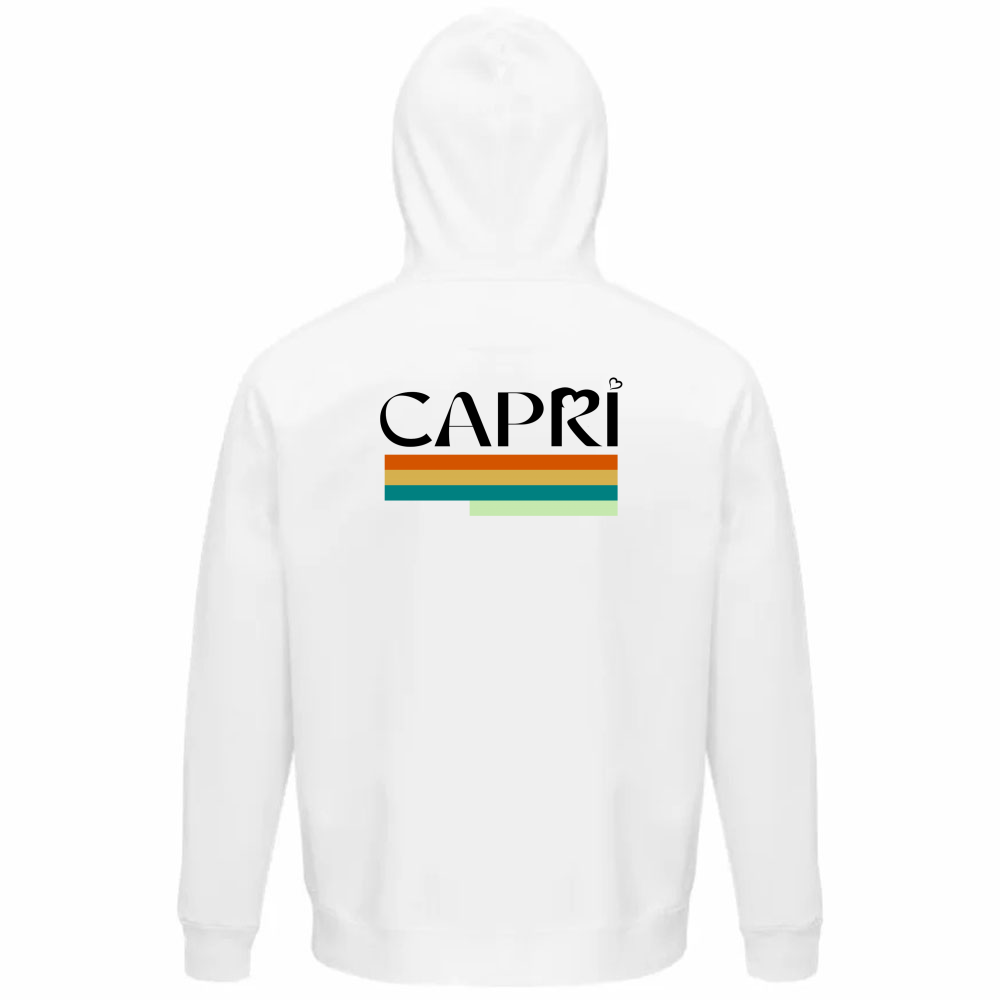Felpa Organica Unisex Cappuccio CAPRI TECNICOLOR SCRITTA NERA