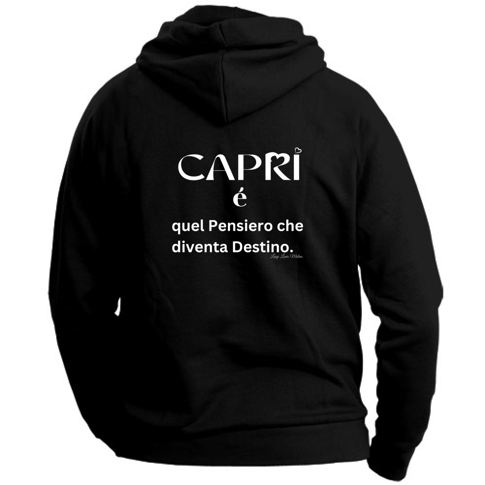 Felpa con Cappuccio Unisex Large Capri quel Pensiero che diventa Destino scritta bi