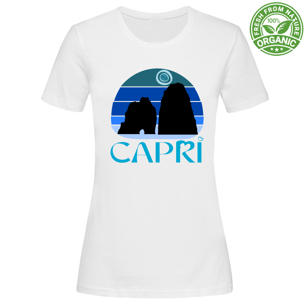 T-Shirt Woman Organic CAPRI VINTAGE TRAMONTO AZZURRATO