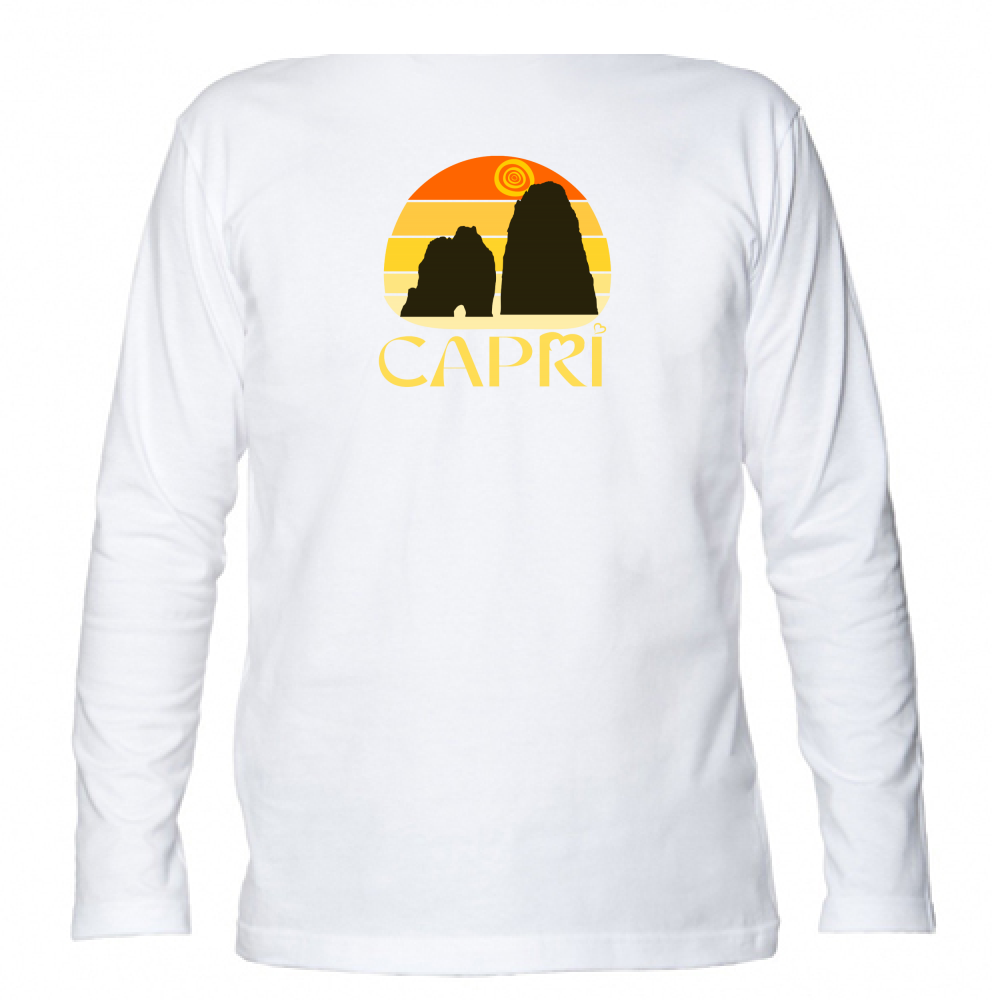 T-Shirt Unisex Manica Lunga CAPRI TRAMONTO VINTAGE SCRITTA GIALLO