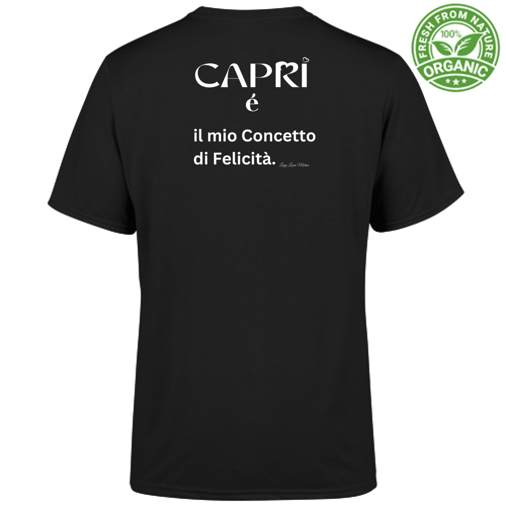 T-Shirt Unisex Organic Capri é il mio concetto di Felicità scritta Bian