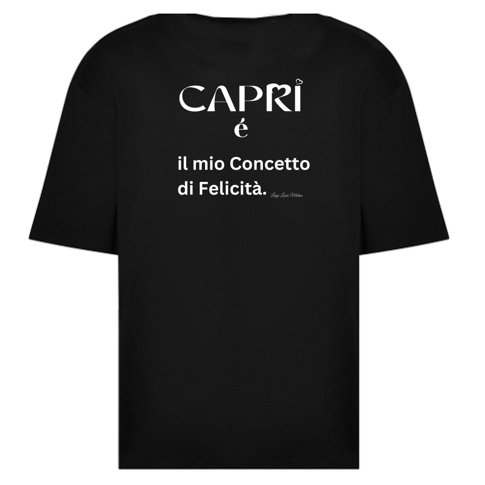T-Shirt Oversize Capri é il mio concetto di Felicità scritta Bian