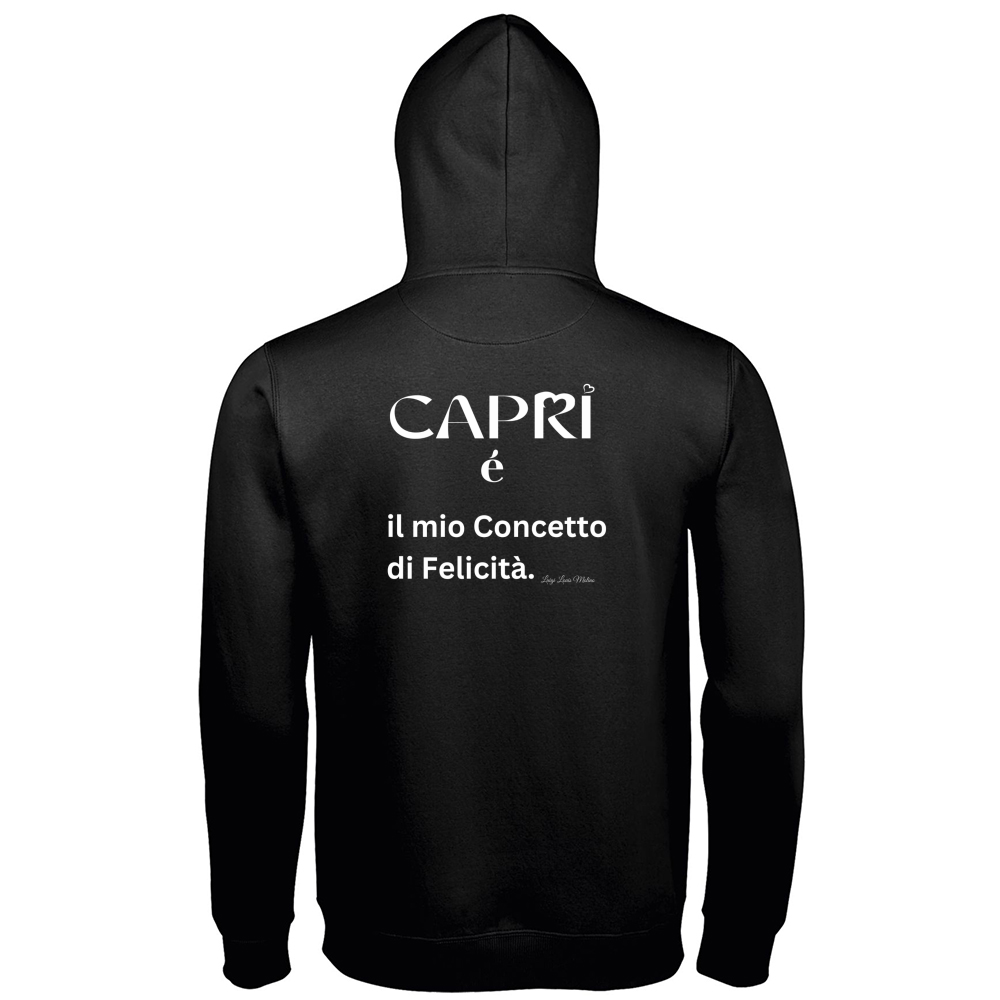 Hoodie Premium Men Capri é il mio concetto di Felicità scritta Bian