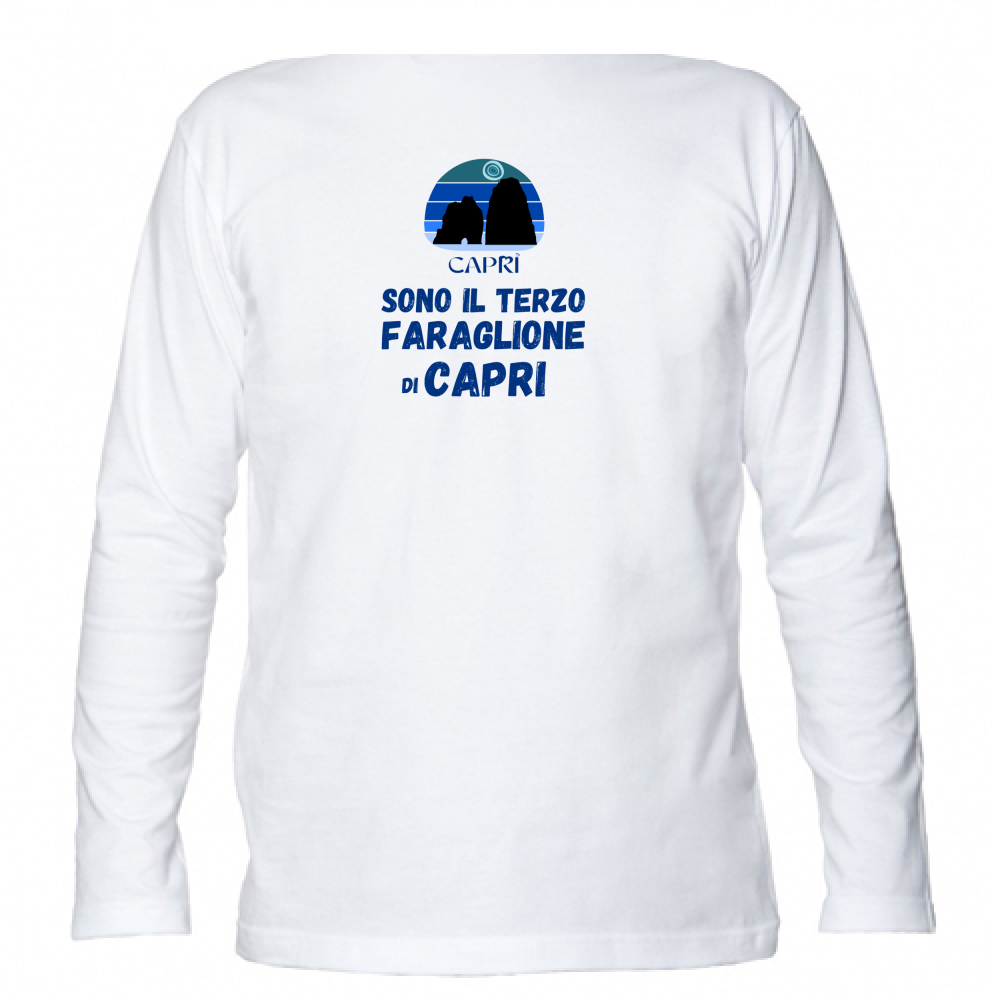 Unisex Long Sleeve T-Shirt I AM THE THIRD FARAGLIONE OF CAPRI BLUE WRITING