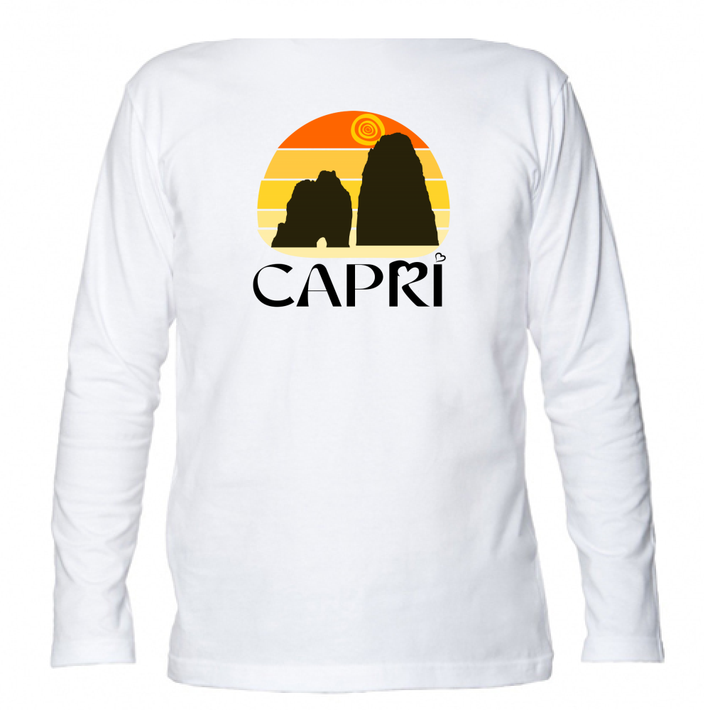 T-Shirt Unisex Manica Lunga CAPRI TRAMONTO VINTAGE SCRITTA NERA