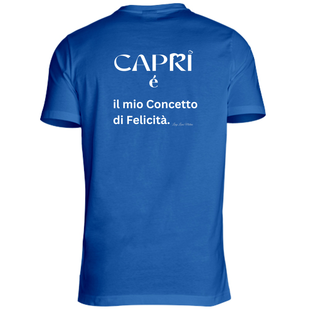 T-Shirt Unisex Capri é il mio concetto di Felicità scritta Bian