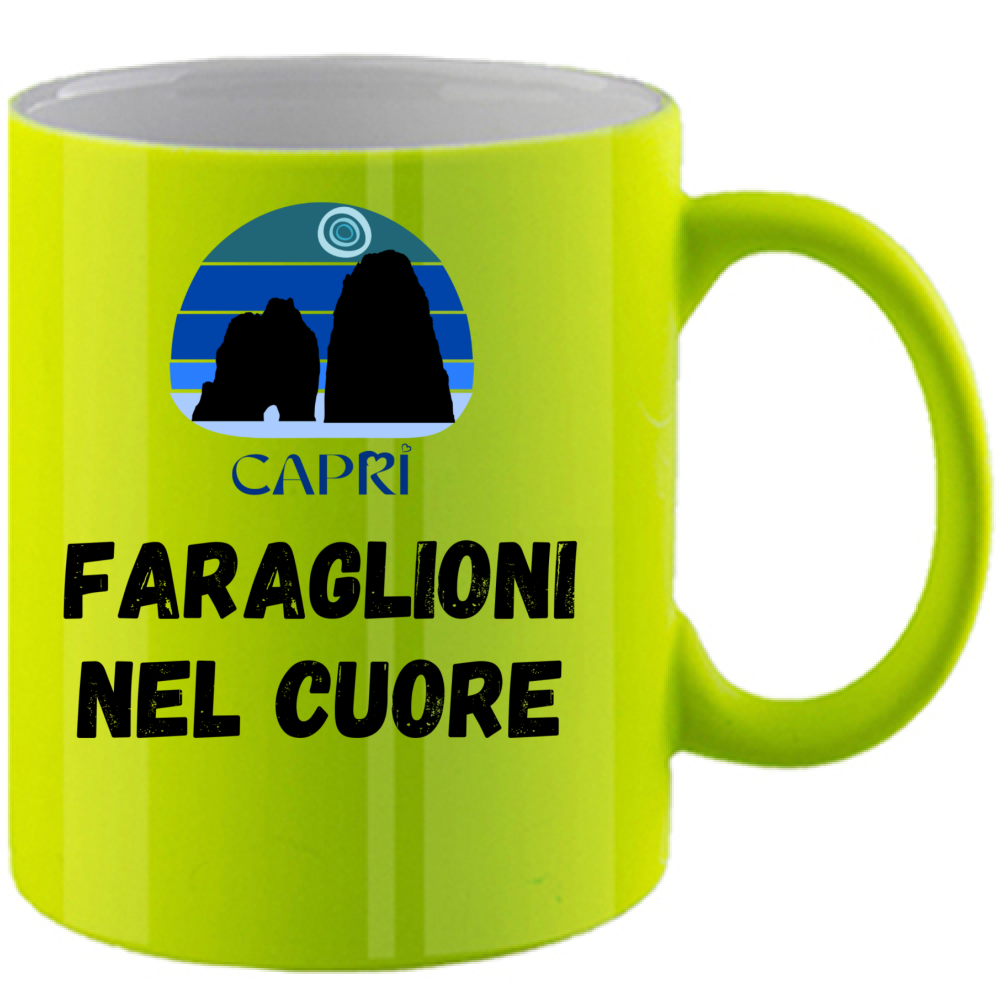 Tazza Fluo FARAGLIONI DI CAPRI NEL CUORE SCRITTA NERA