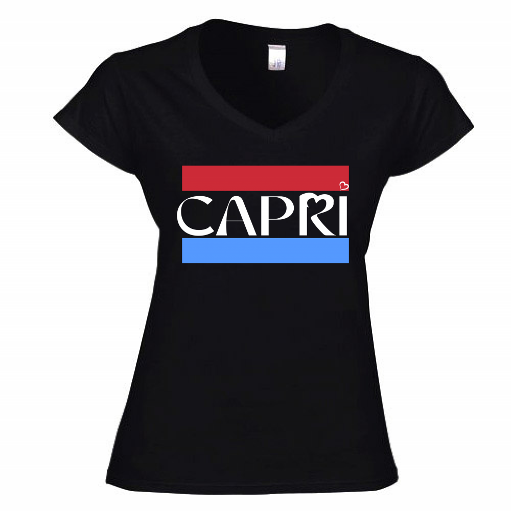 Women's T-Shirt V-Neck CAPRI BAND RED BLUE WHITE