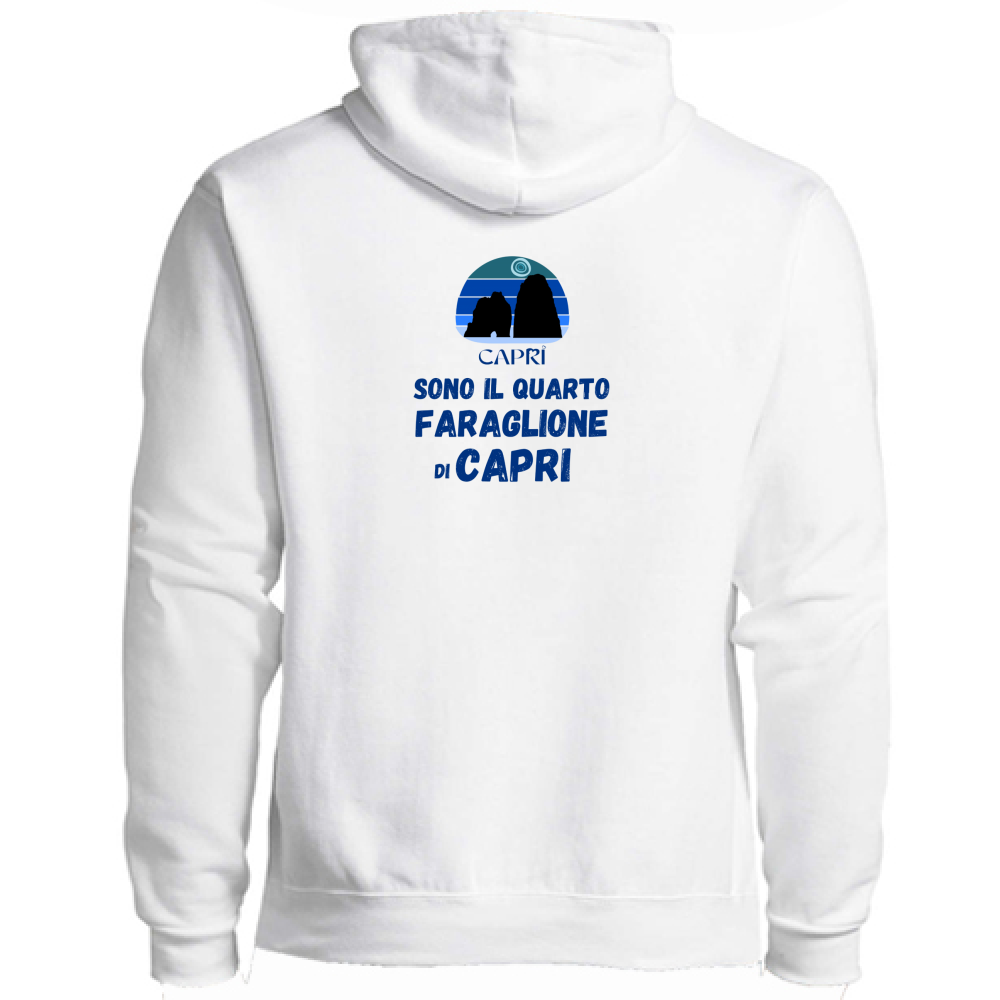 Felpa Premium Cappuccio Zip SONO IL QUARTO FARAGLIONE DI CAPRI SCRITTA BLUE