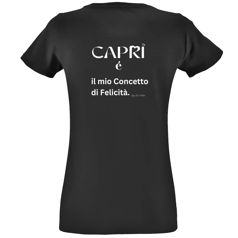 T-Shirt Women Fit Capri é il mio concetto di Felicità scritta Bian