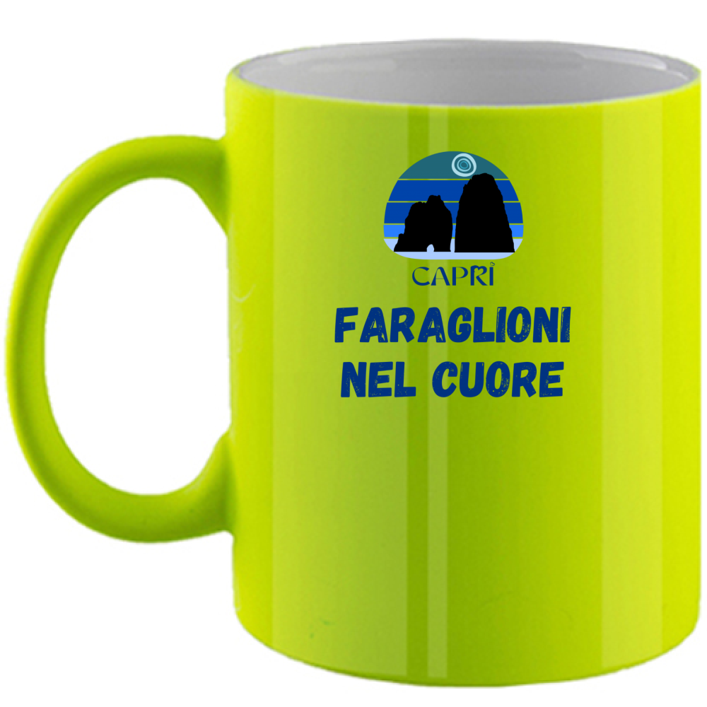 Fluo Mug FARAGLIONI DI CAPRI IN THE HEART WRITING BLUE