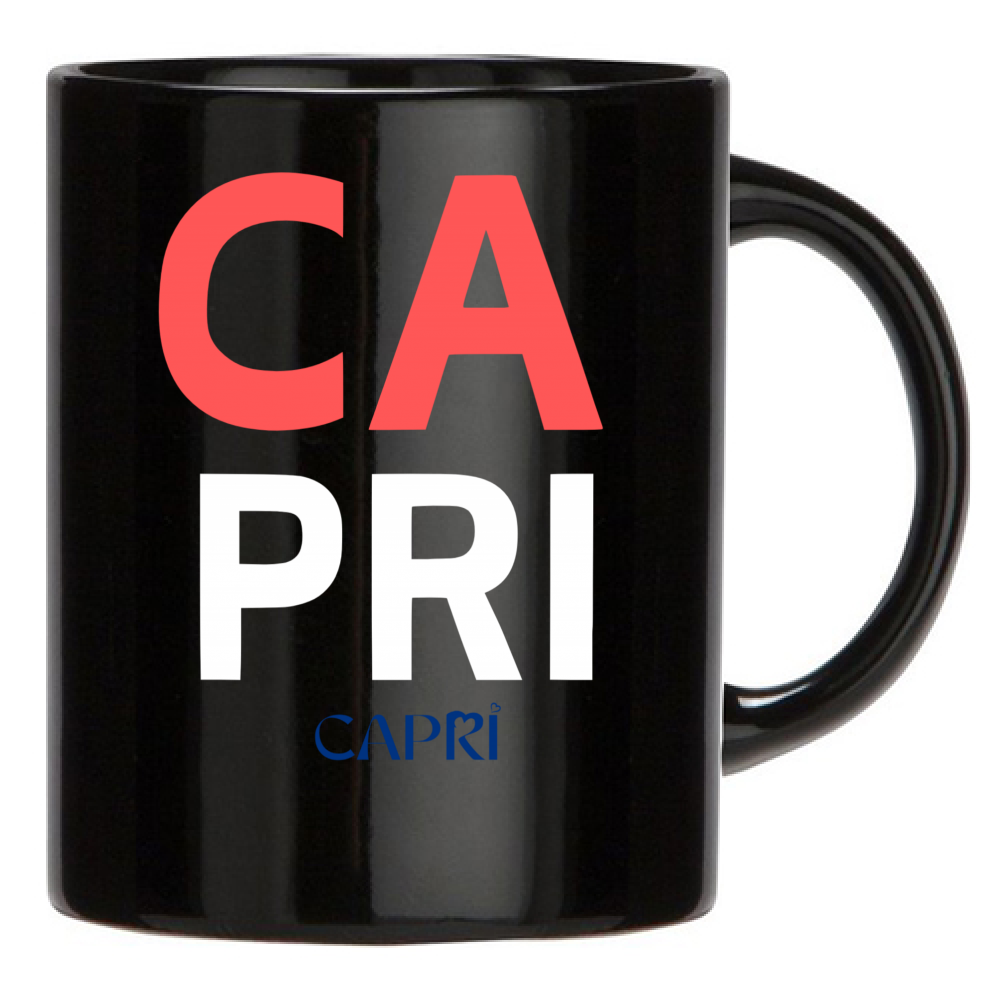 Black Mug CAPRI DESIGN RED WRITING