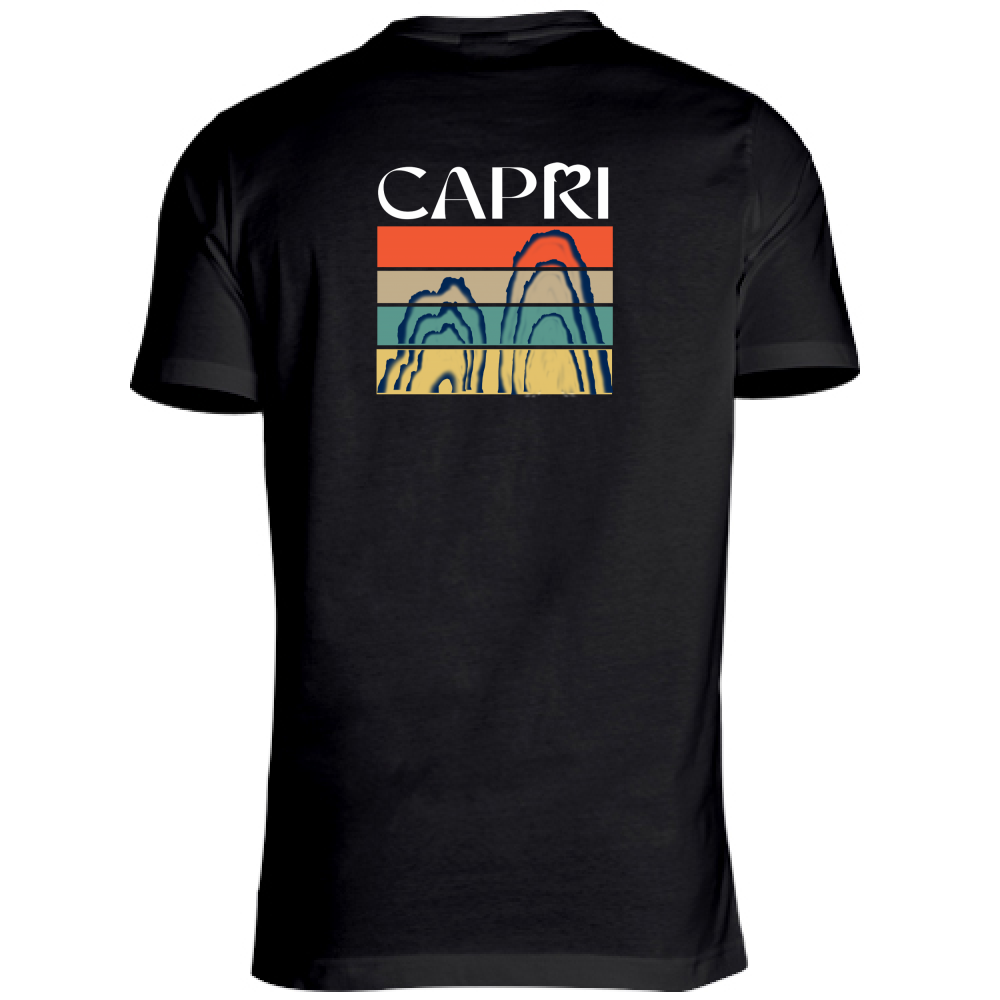 T-Shirt Unisex Scollo V CAPRI PORZIONI FARAGLIONI SCRITTA BIANCA