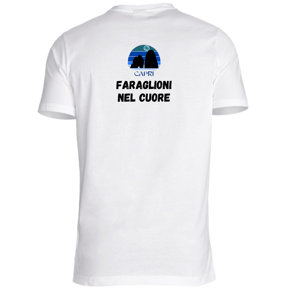 T-Shirt Unisex Large FARAGLIONI DI CAPRI NEL CUORE SCRITTA NERA