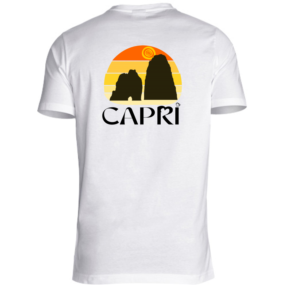 T-Shirt Unisex Scollo V CAPRI TRAMONTO VINTAGE SCRITTA NERA